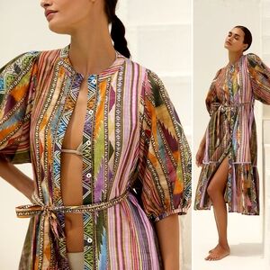 NWT, Anthropologie, Ro's Garden Flirty Belted Mixed Print Midi Dress